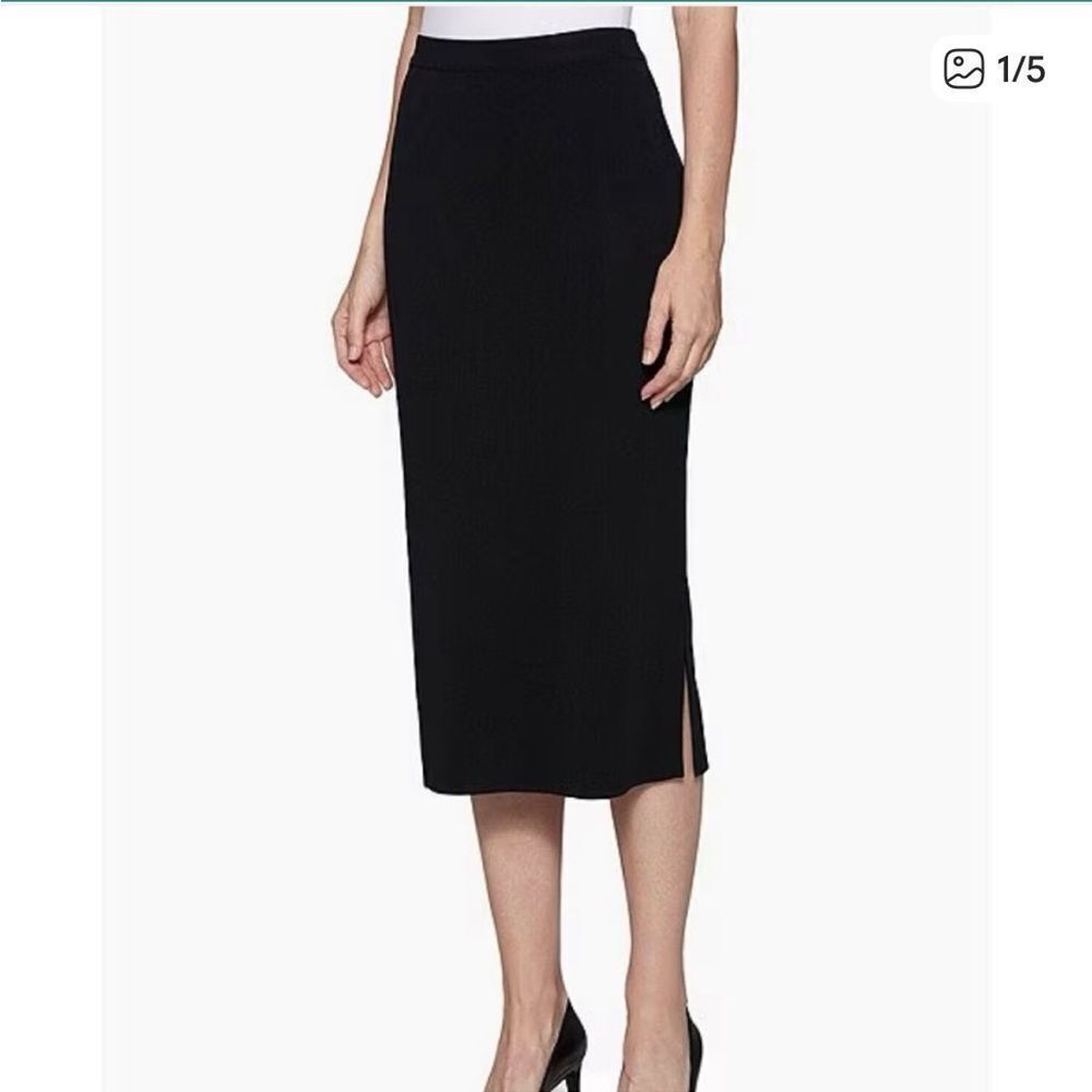 Ming Wang Black Acrylic Mid Length Pencil Skirt Slit Womens XL